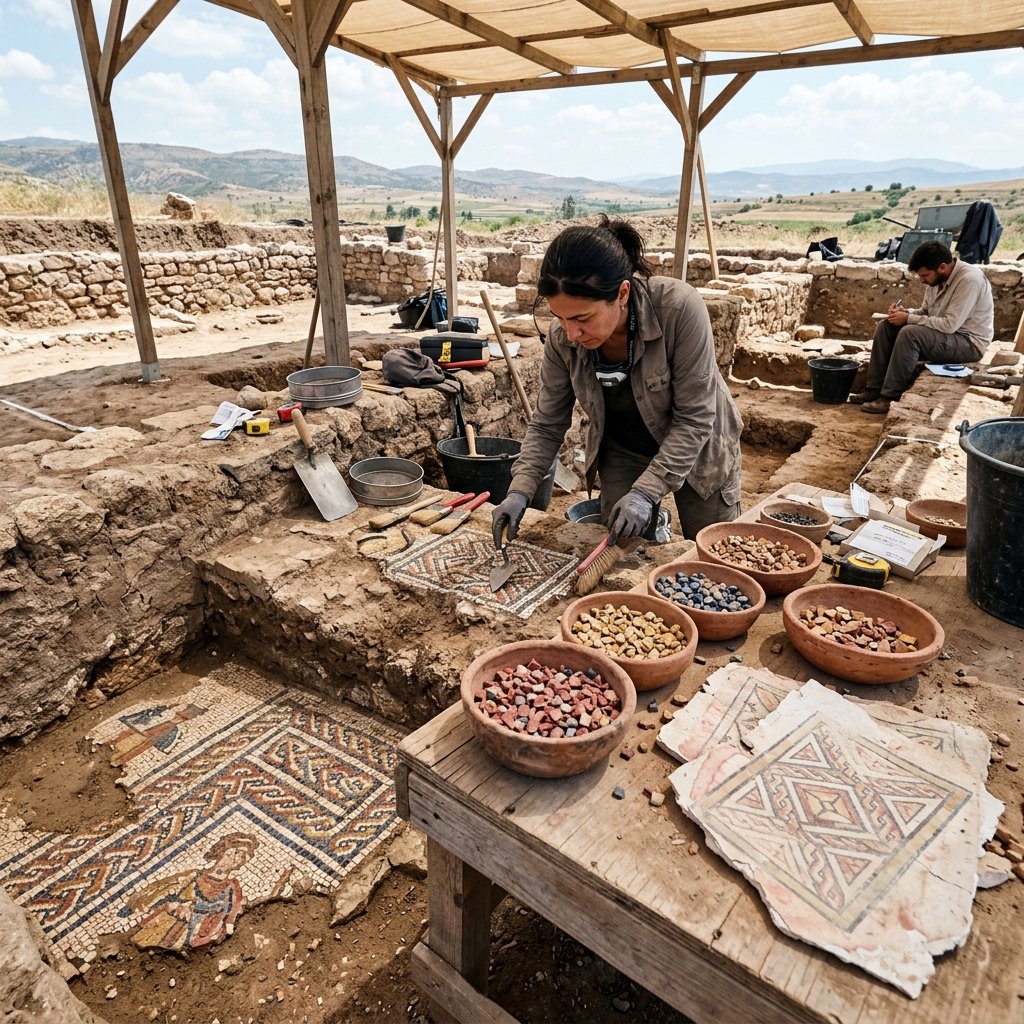 Rare Roman-Era Mosaic Bearing the Word "Luxury" Unearthed in Türkiye's Tokat